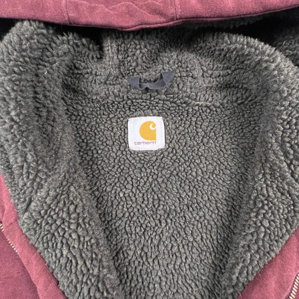 Carhartt Sherpa Lined Hoodie Mens 2XL Tall Burgundy Full Zip Workwear Sweatshirt - Picture 5 of 16